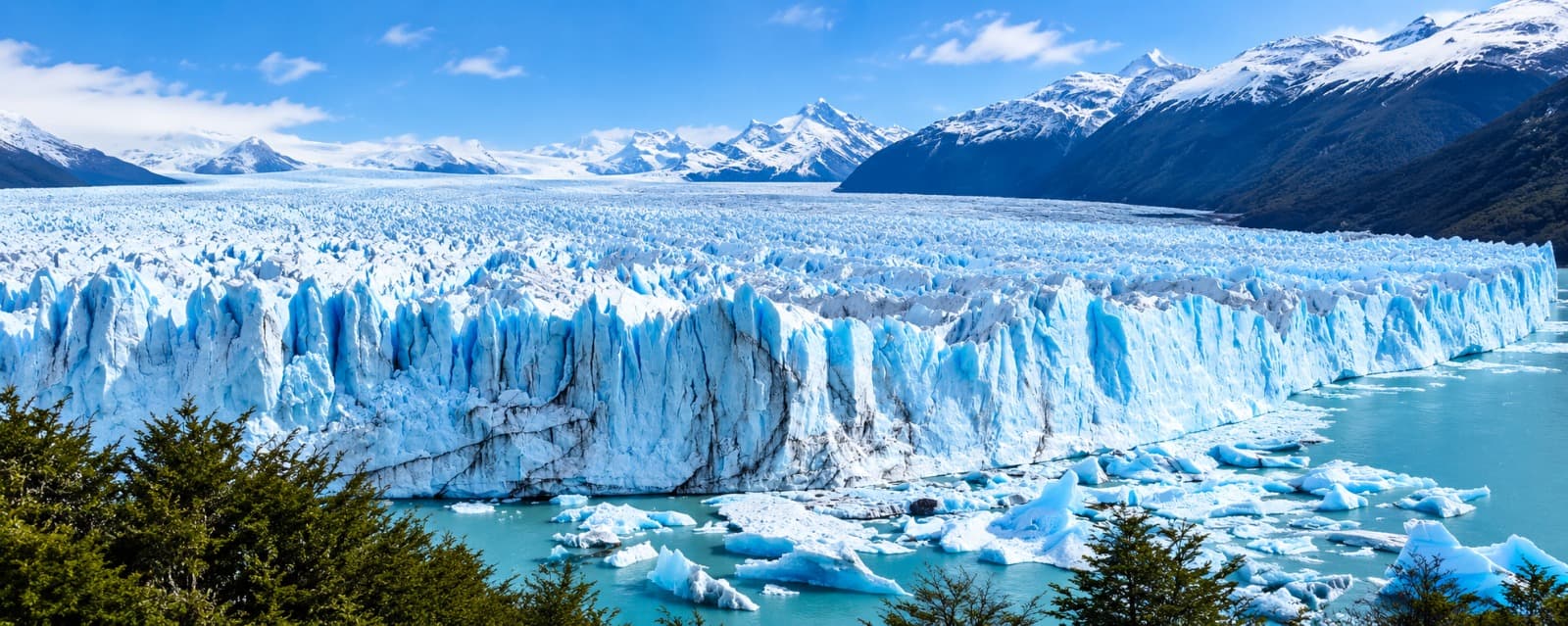 Perito Moreno Glacier and snow-covered mountains in Argentine Patagonia